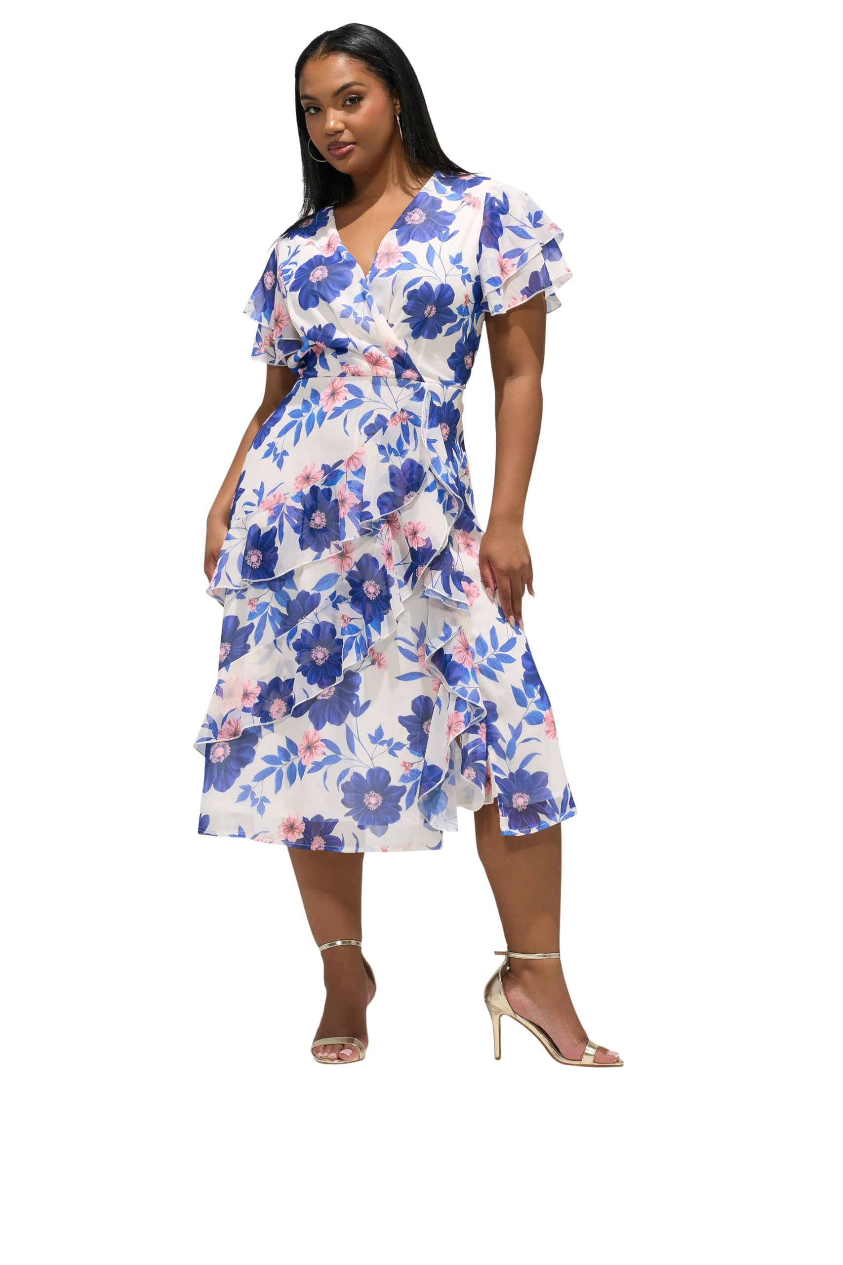 Yours Women's White London Curve Floral Ruffle Maxi Dress - Plus Size Curve
