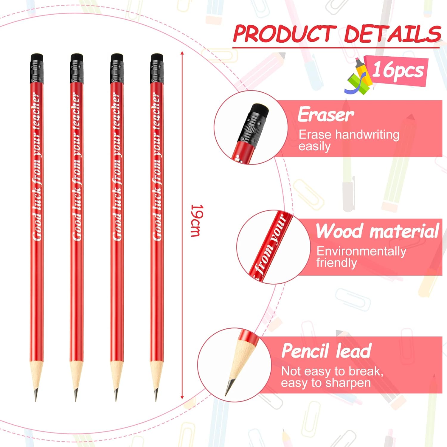 16 Pcs Good Luck from Your Teacher Pencil Teachers Reward Pencils Primary Teaching Services