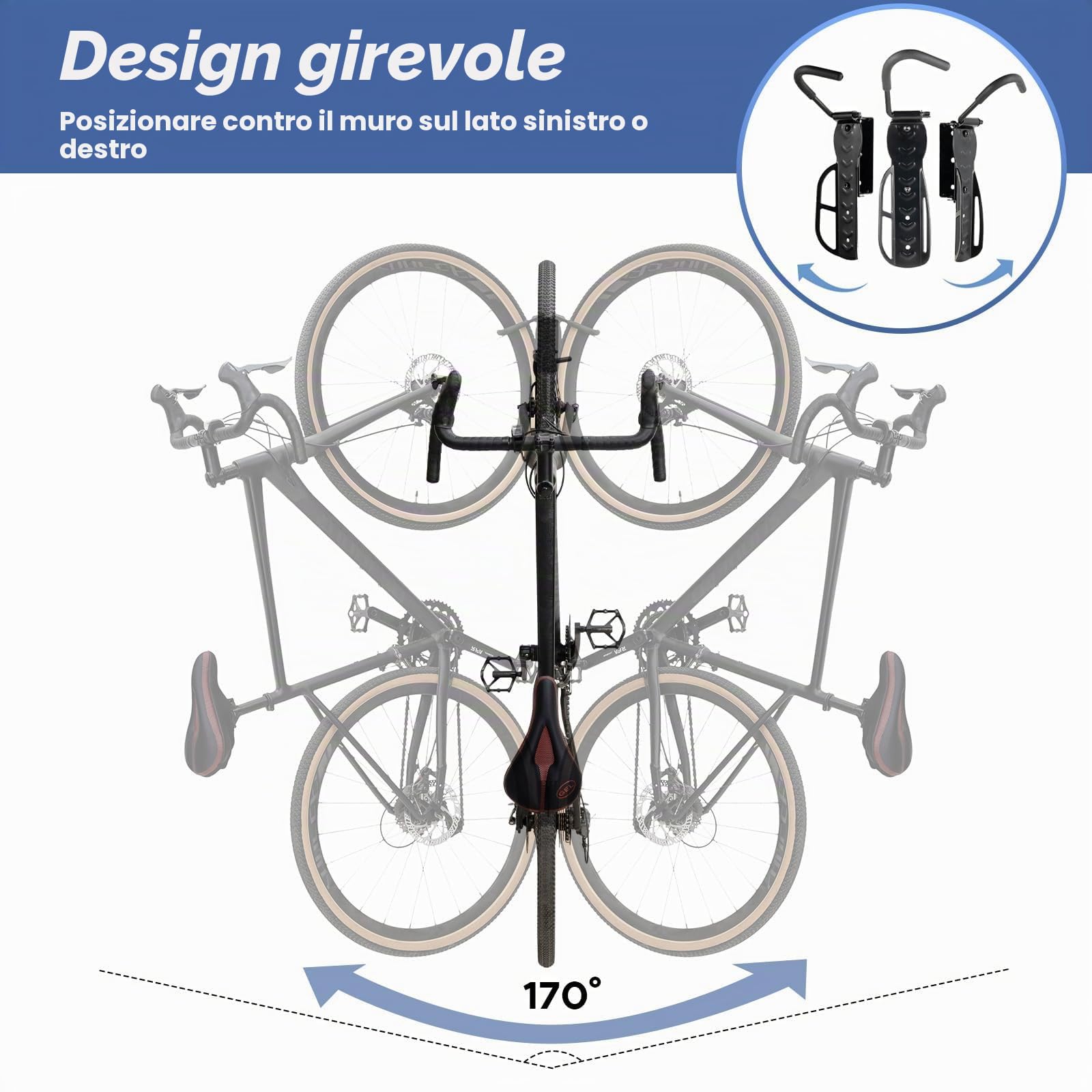Supporto da parete girevole per bicicletta e MTB e bici da strada - risparmiare spazio (2'
