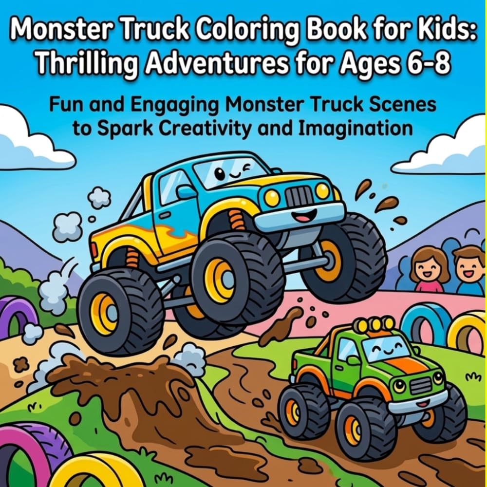 Monster Truck Coloring Book for Kids: Thrilling Adventures for Ages 6-8