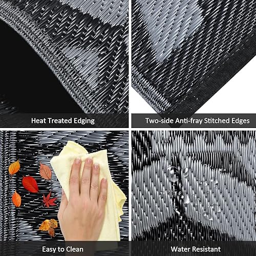 Miniatura 3 de Alfombras de exterior para patio, 5 x 8 pies, impermeable, reversible, para interiores y exteriores, alfombra de paja de plástico portátil para