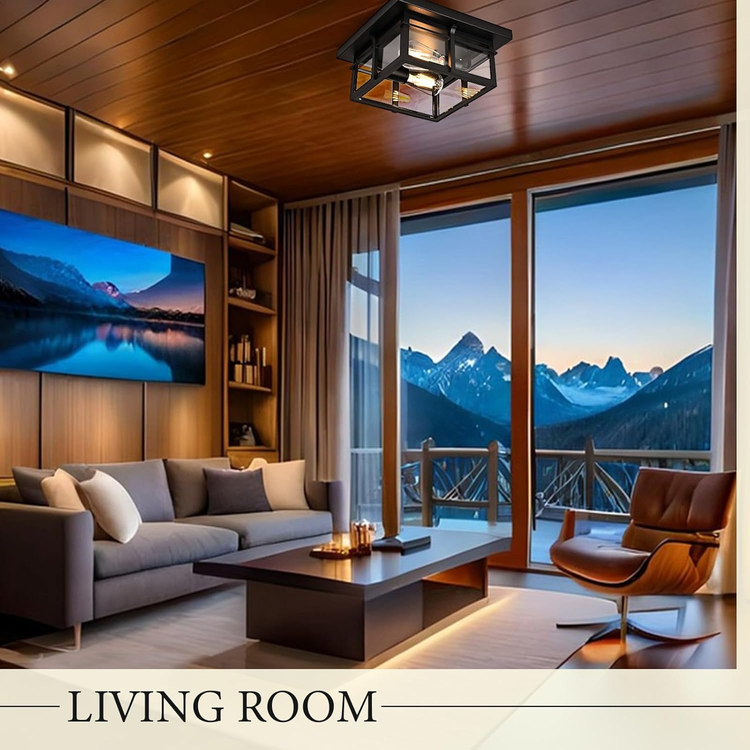 Farmhouse Ceiling Light Fixture Black 2-Light with Clear Glass, Square Flush Mount Ceiling Light for Hallway Kitchen Bedroom Porch