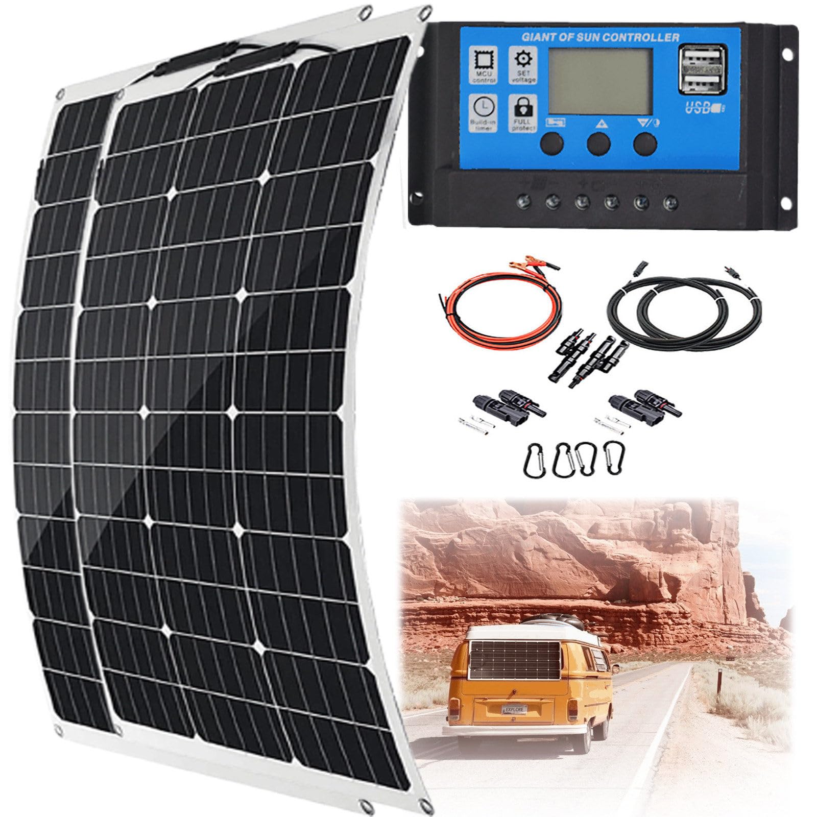Kit pannello solare con regolatore di carica per camper e uso esterno, 150 W/300 W, pannelli solari 18 V, design compatto per una ricarica efficiente