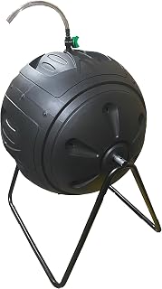 Exaco Ms. Tumbles Round Easy to Turn Compost Tumbler - 35 Gallons, Drain Hose with Cut-Off Valve, Black/Green