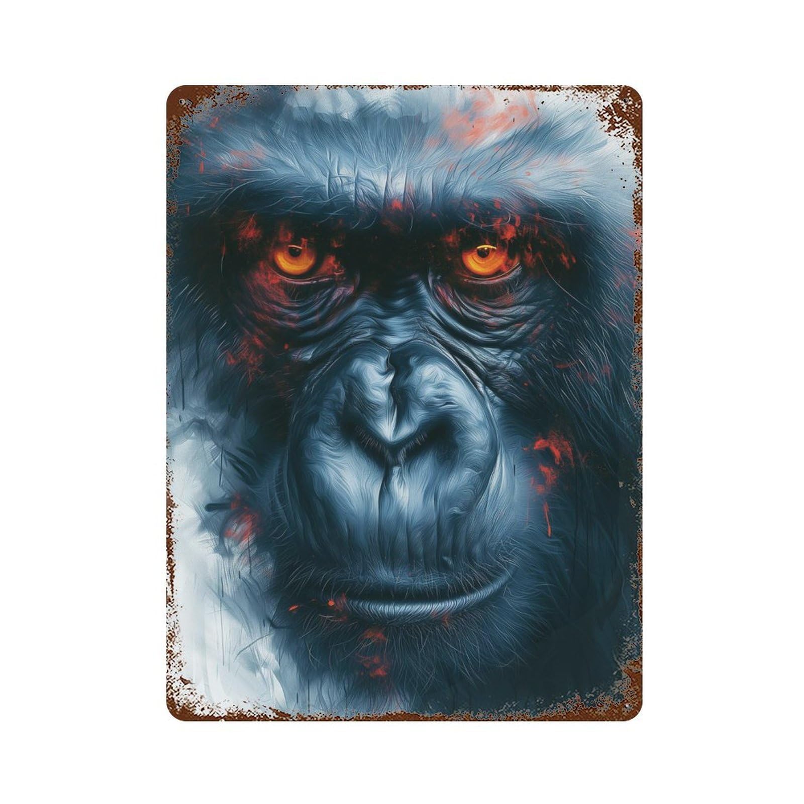 Gorilla Face Art Print Rustic Tin Plaque 15.7"x11.8", Novelty Wall Decor for Garage, Pub Or Kitchen