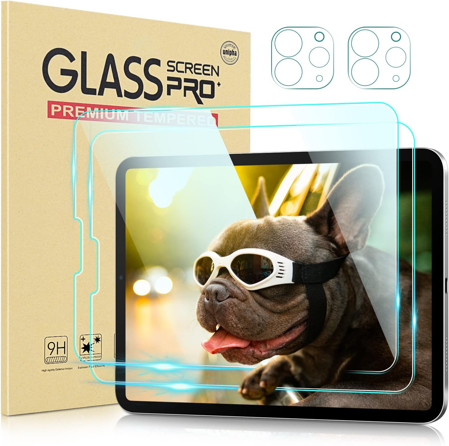 DTTO Case for iPad Air 5th/4th Generation 2022/2020 with Pencil Holder, Premium Leather Business Folio Stand Cover, and 2 Pack Tempered Glass Film with Camera Protector, Blue