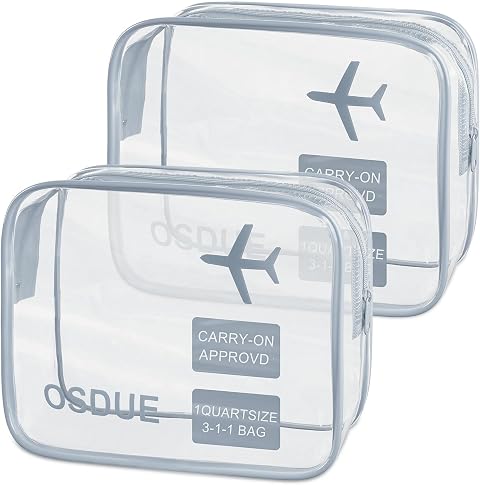 OSDUE 2 Pcs Borse da Valigia Trasparente, Sacche Trasparenti da Aereo, Beauty Case Impermeabili, Borse per Cosmetici con Zip, Beauty Case da Borsa Viaggio per Trasporto di Liquidi, Donna/Uomo (Grigio)