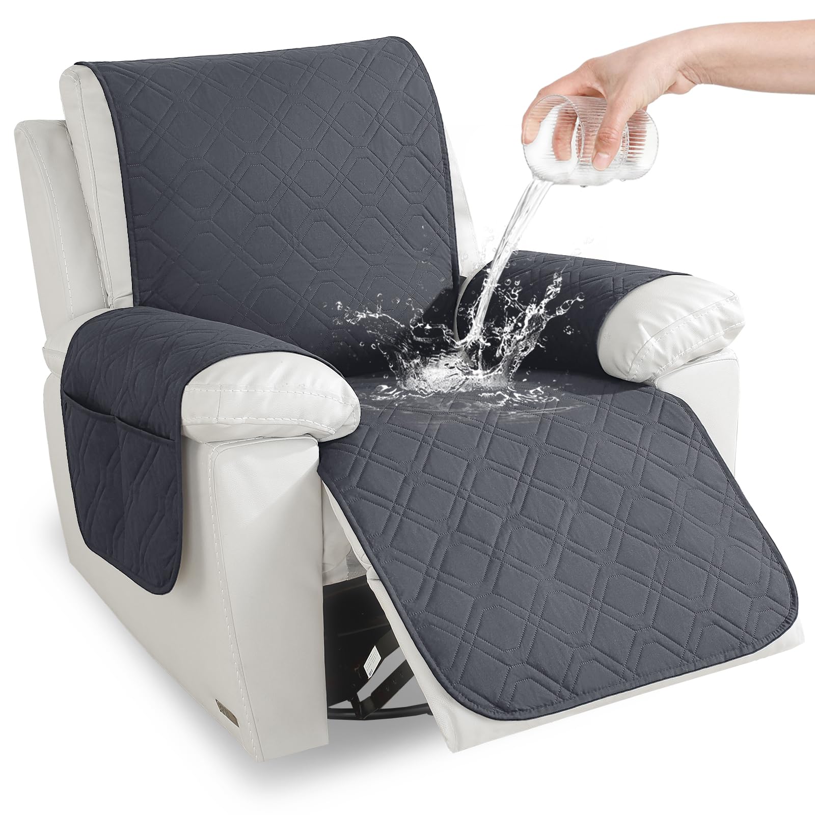 YSTELLAA Funda Sillon Relax Reclinable 1 Plaza, Impermeable Funda Sillon, Fundas para Sillones con Bolsillo Laterales, Mascotas, Antiarañazos(1 Asiento, Gris Oscuro) Global Recycled Standard Global Recycled Standard Global Recycled Standard