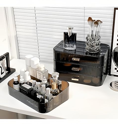 Miniatura 3 de Organizador de maquillaje transparente para tocador, organizador de escritorio grande con cajones apilables para cosméticos, cuidado de la piel,