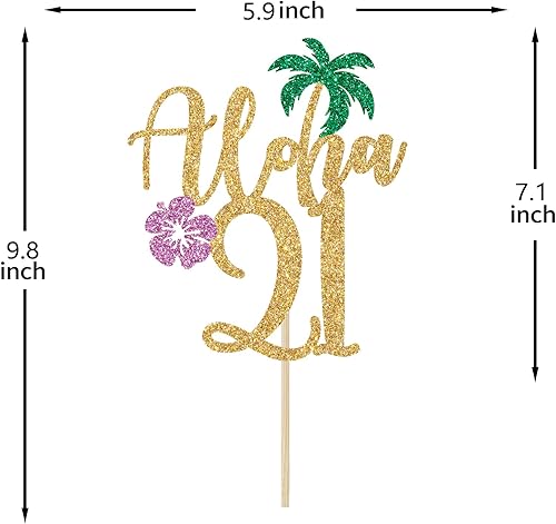 Miniatura 5 de Aloha - Decoración para tartas de 21 años, decoraciones hawaianas de cumpleaños 21, decoraciones de pastel de Aloha, Hello 21, temática tropical