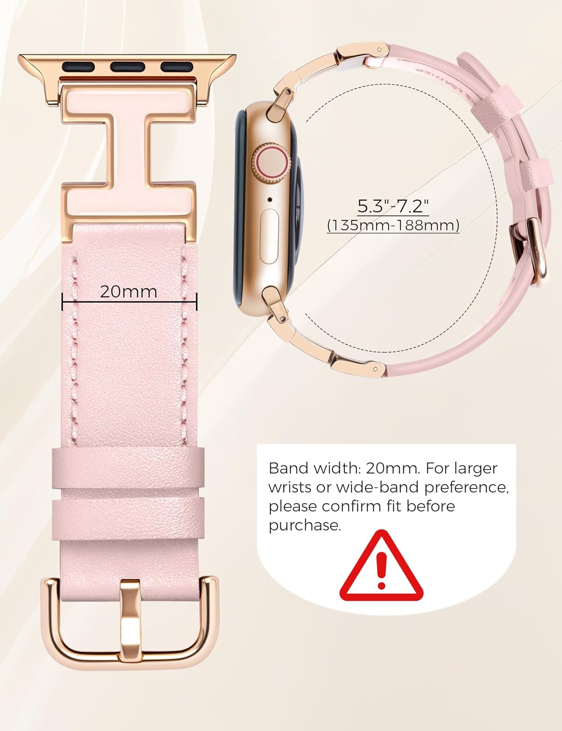 Leather Band Compatible with Apple Watch Bands Women 38/40/41/42/44/45/46/49mm Dressy Designer Leather Strap with H-Shape Metal Buckle for iWatch Series 11 10 9 8 7 6 5 4 SE/Ultra 3 2 1 - Image 5