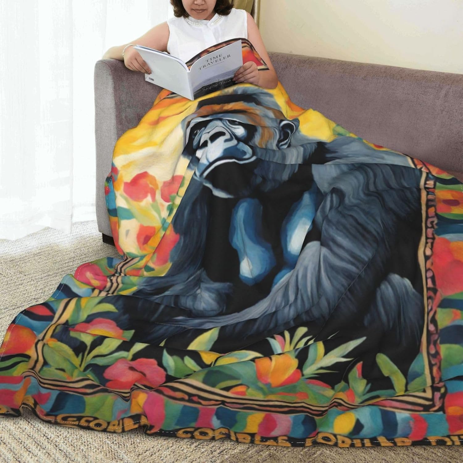 Ape Gorilla Blanket 50"*60" Cute Animal Flannel Throw Blankets Cozy Soft Lightweight Quilt King for Bed Couch Sofa Decor Gifts All-Seasons