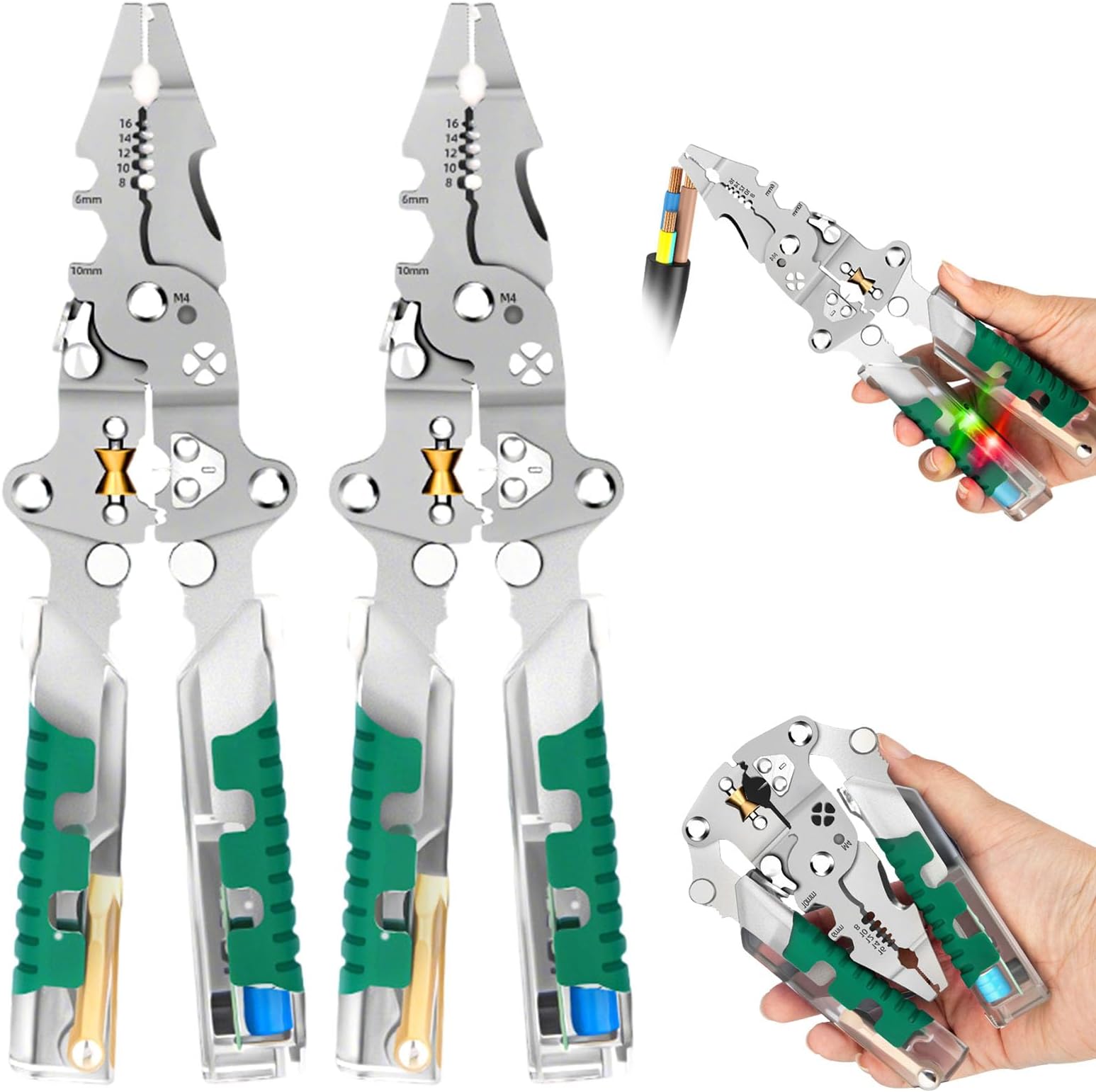 18 In 1 Foldable Ｗire Stripper, 2025 New Wire Strippers with Voltage Detector, Multifunctional Wire Stripping Pliers for Cutting And Pulling Wires Cable, Cable Cutters with Plier, Crimper (2PCS)
