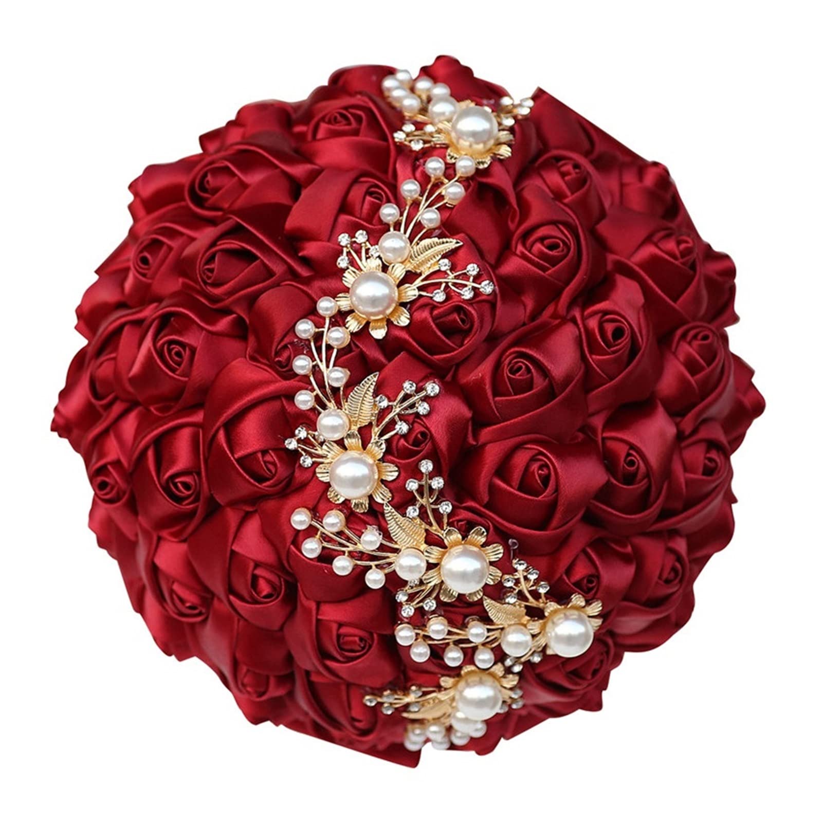 Ramo de Bodas Hechas a Mano Pearls Brooch Bouquet Accesorios de Boda Bouquet Flores de Boda Bridal Bouquets (Color : 15cm Wine Red)