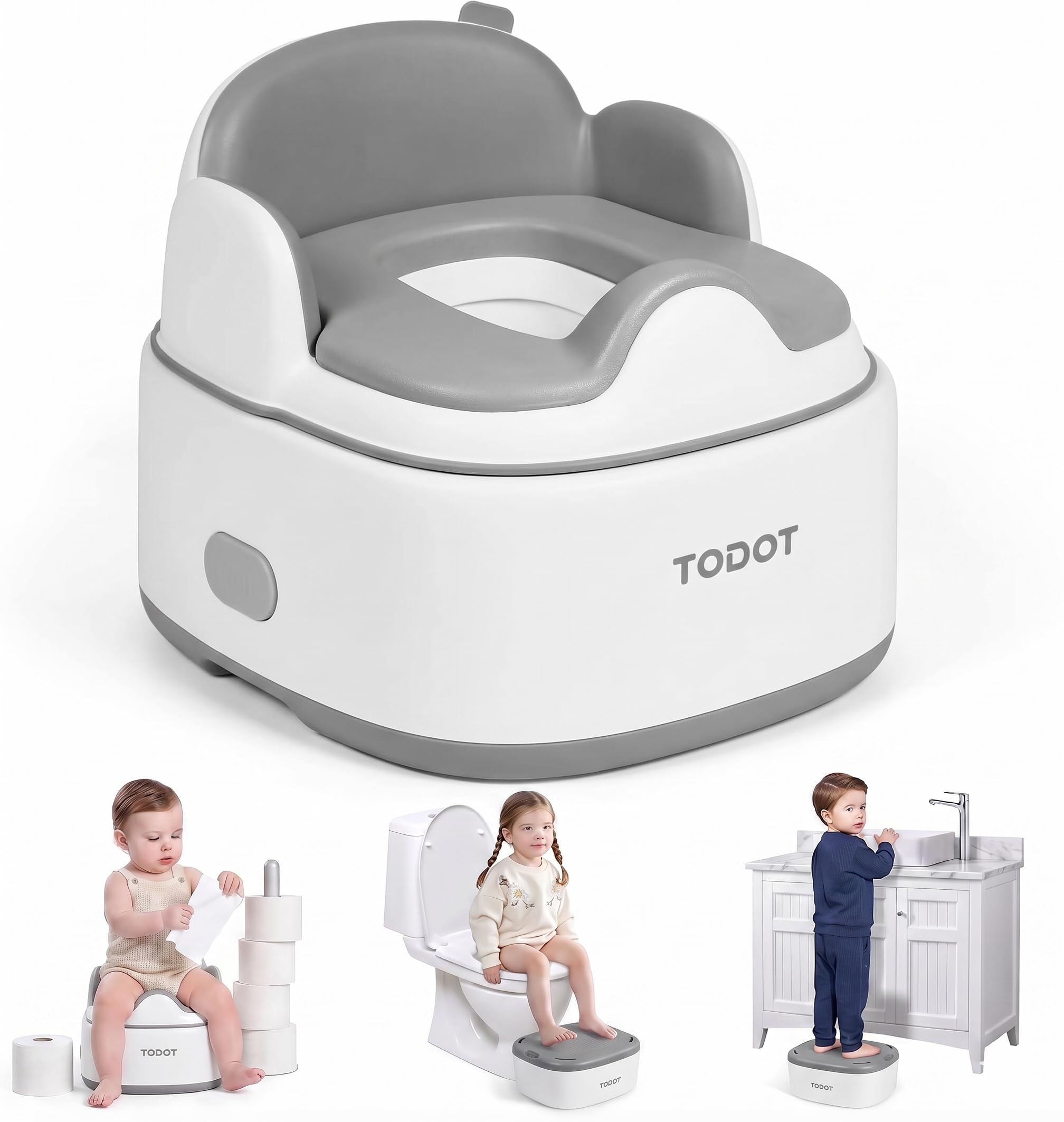 Pot Bébé Toilette 3 en 1, Potty Apprentissage De La Propreté, Pot Bébé + Réducteur WC + Marchepied Antidérapant, Multifonction pour Enfant Dès 12-36 Mois, Facilite Passage Couches aux Toilettes