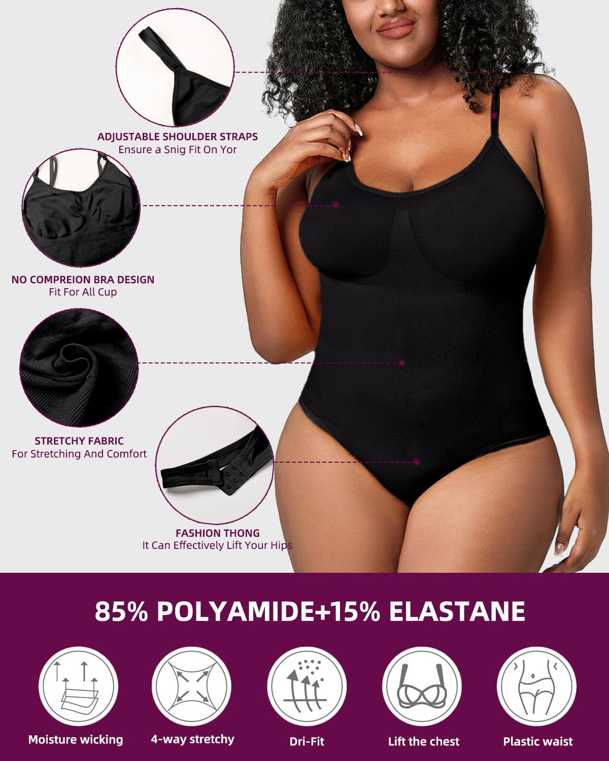 Seamless Shapewear for Women-High Waisted Body Shaper Bodysuit Tummy Control Thongs for Women - Image 2