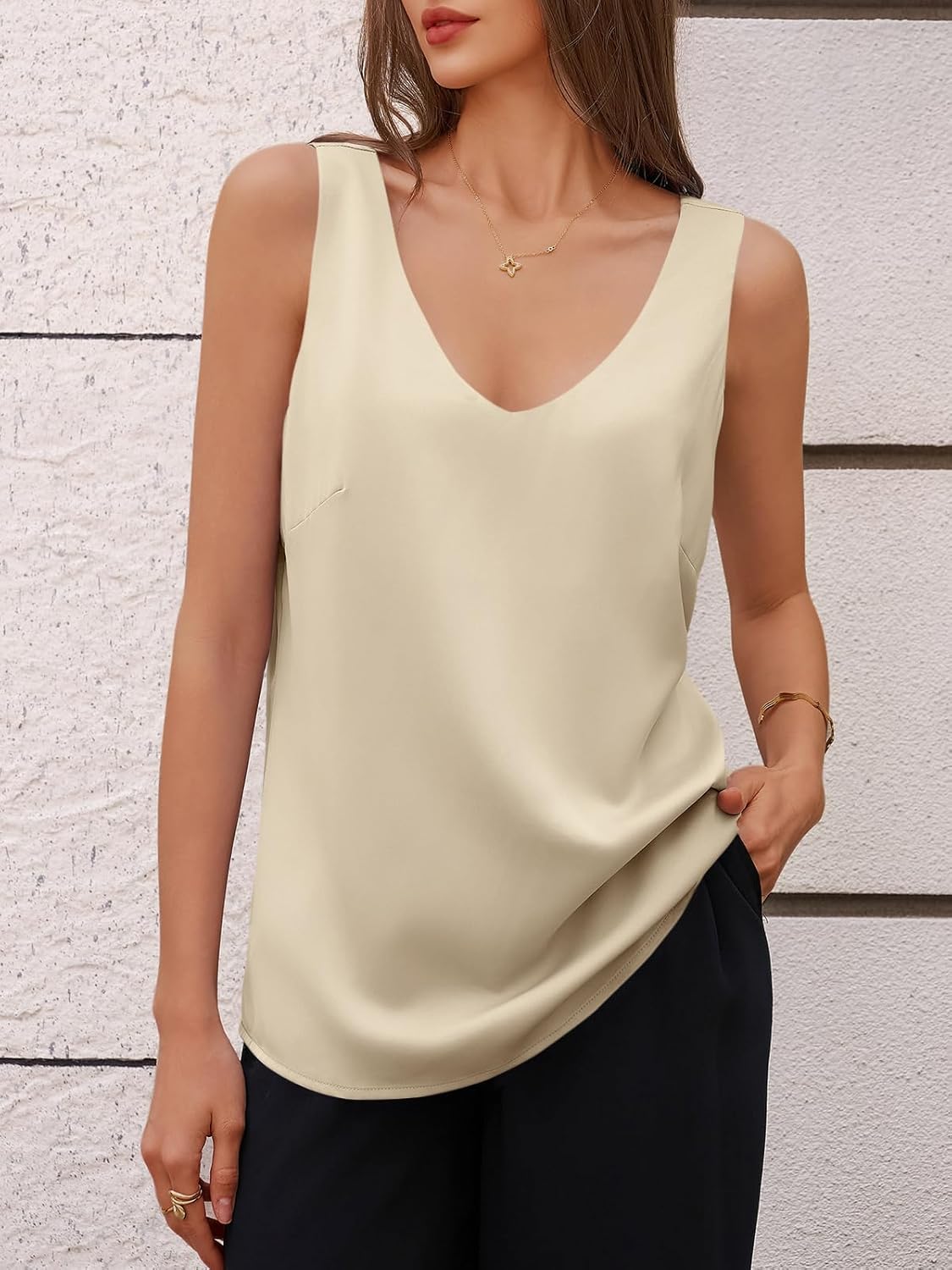 Cicy Bell Womens V Neck Satin Tank Tops Dressy Casual Silk Camisole Blouses Summer Corporate Outfits - Image 5