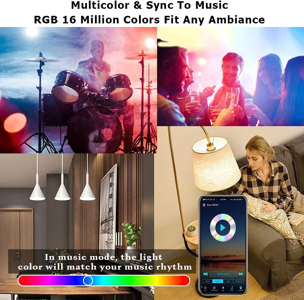 CT CAPETRONIX Smart Bulb, Alexa Light Bulb Work with Alexa,Google Home Echo Dot(No Hub Required), WiFi Color Changing Light Bulb, RGBCW A19 E26 Equivalent 60W, Dimmable, 2.4Ghz only, 4 Pack