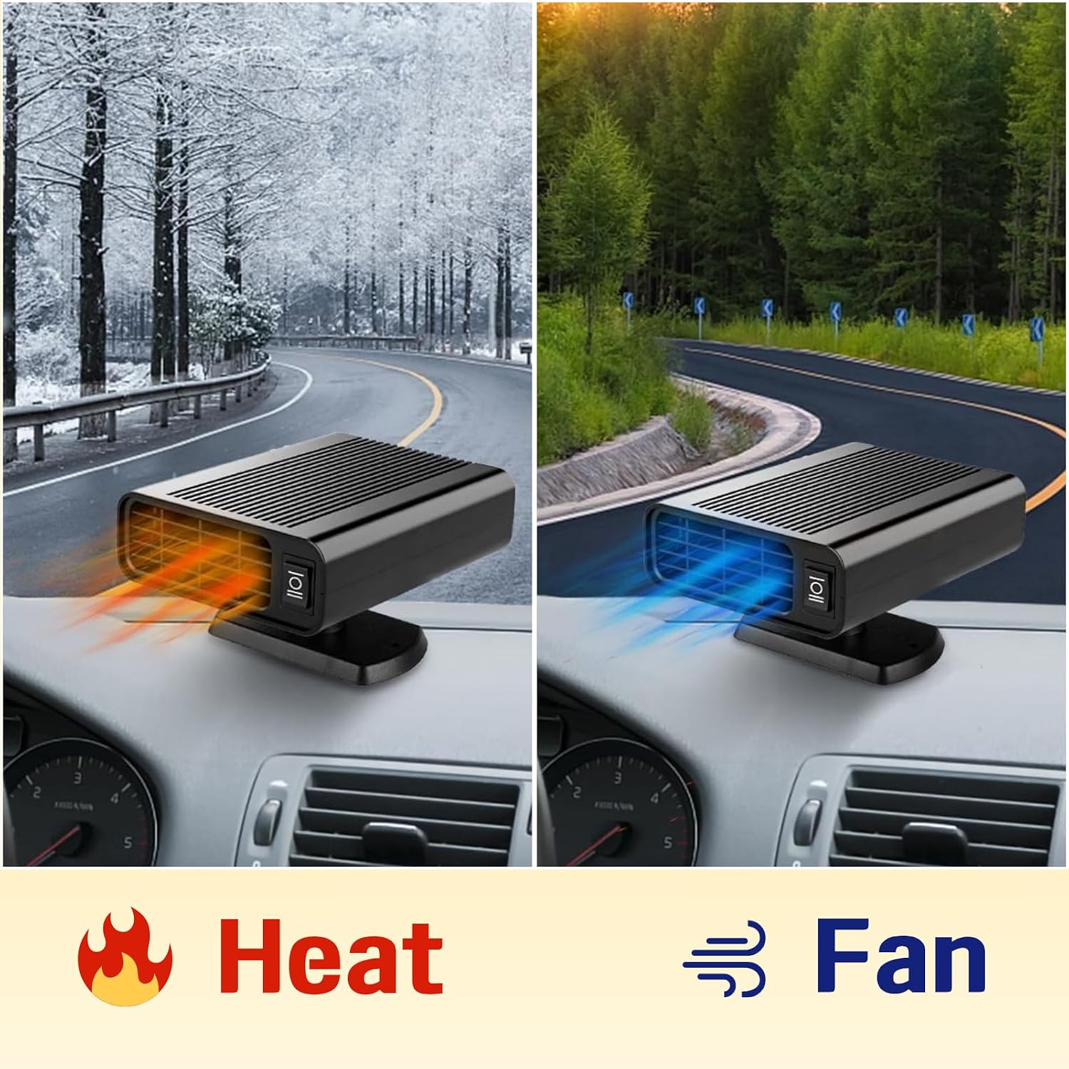Portable Car Heater, 12V Car Heaters for Vehicle Fast Heating Windscreen Defroster Defogger, 2-in-1 Car Heater 360°Rotatable Windscreen Defogger Defroster for Cars