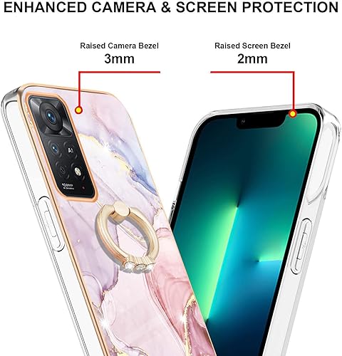Miniatura 9 de Dinglijia Funda para Redmi Note 11 4G, Note 11S, TPU suave + patrón de mármol IMD brillante para niñas y mujeres, funda de protección de cámara y