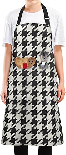 Delantales clásicos de pata de gallo para mujeres y hombres con bolsillos, delantal de cocina impermeable, delantal de cocina ajustable para mujeres