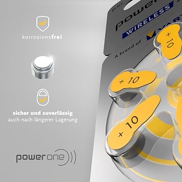 Power one Horgeratebatterien Typ 10 gelb, Batterien 60 Stuck Vorratspack, wireless approved, Groe p10 fur Horgerate und Horhilfen, high hearing level, quecksilberfrei, Made in Germany