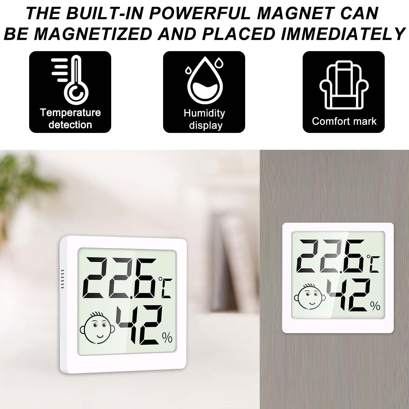 6 Mini Termometri Igrometro Digitali Con Faccina - Per Interni, Monitora Temperatura E Umidità In Casa, Ufficio, Serra