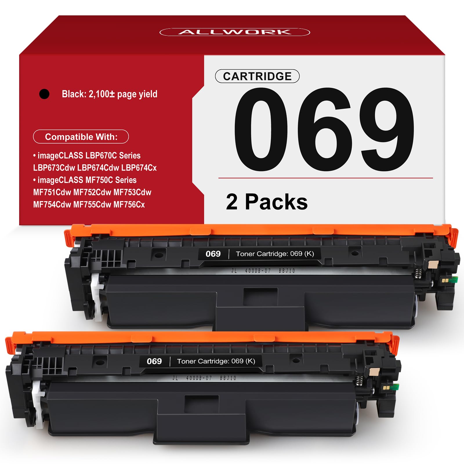 Photo 1 of 069 Toner Cartridge (with Chip) Compatible Replacement for Canon 069 069 H Works for Canon Color ImageCLASS MF753Cdw MF751Cdw LBP674Cdw LBP674C MF750C LBP674C Series Printer 2 Pack Black