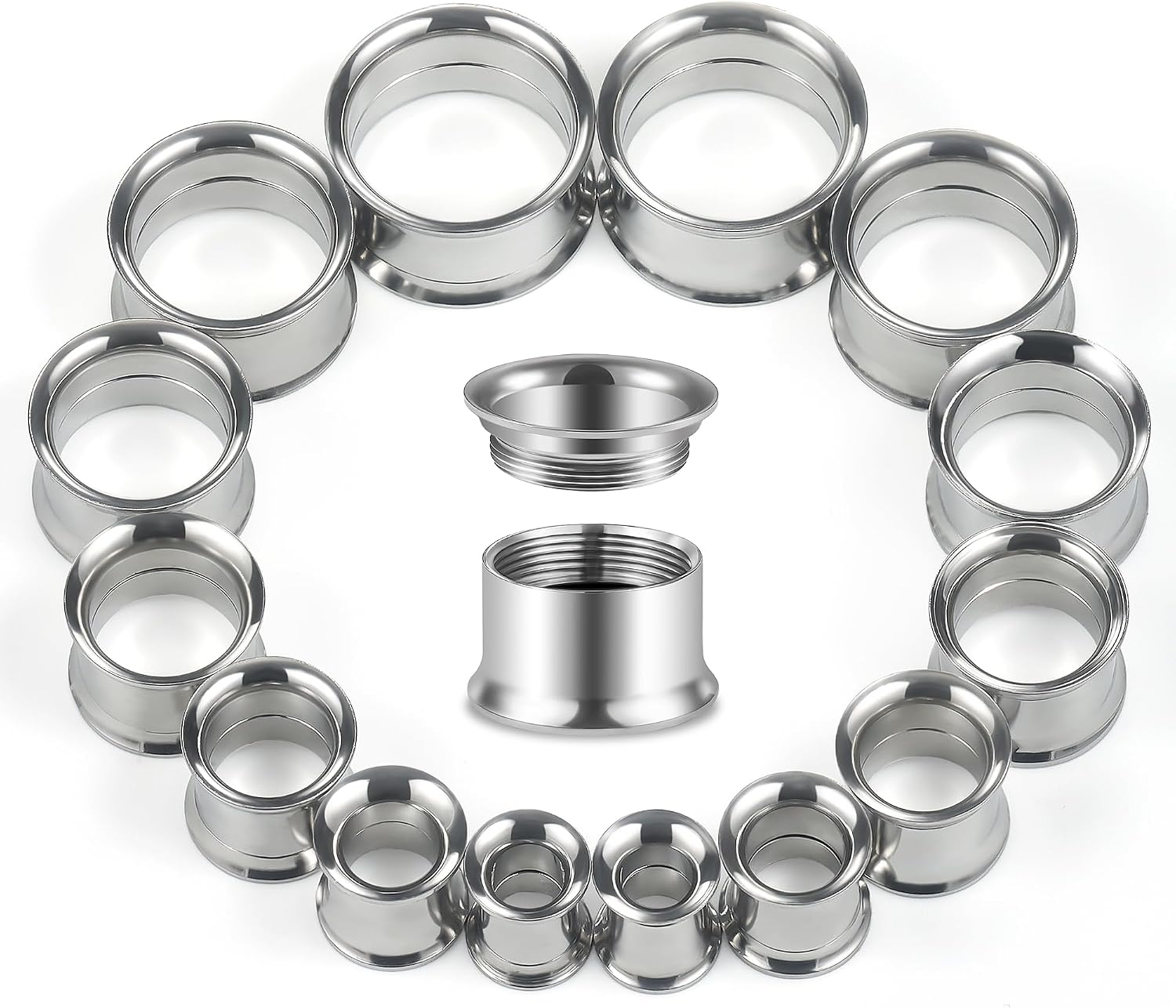 12G-25mm Double Flare Thin Gauges Tunnels Plugs Stretching Kit 316L Surgical Stainless Steel Hollow Gauge Tunnel Plug for Ear 12G 10G 8G 6G 4G 2G 0G 00G 12mm 14mm 16mm 18mm 20mm 22mm 25mm