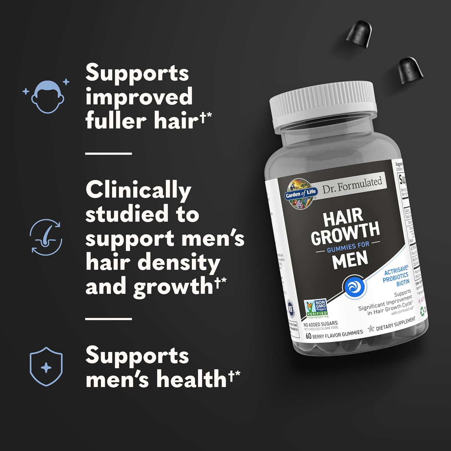 Garden of Life Dr. Formulated Men's Hair Growth Gummies with Biotin & Extracts – Men's Hair Supplement, Non-GMO, Gluten-Free, 60 Gummies