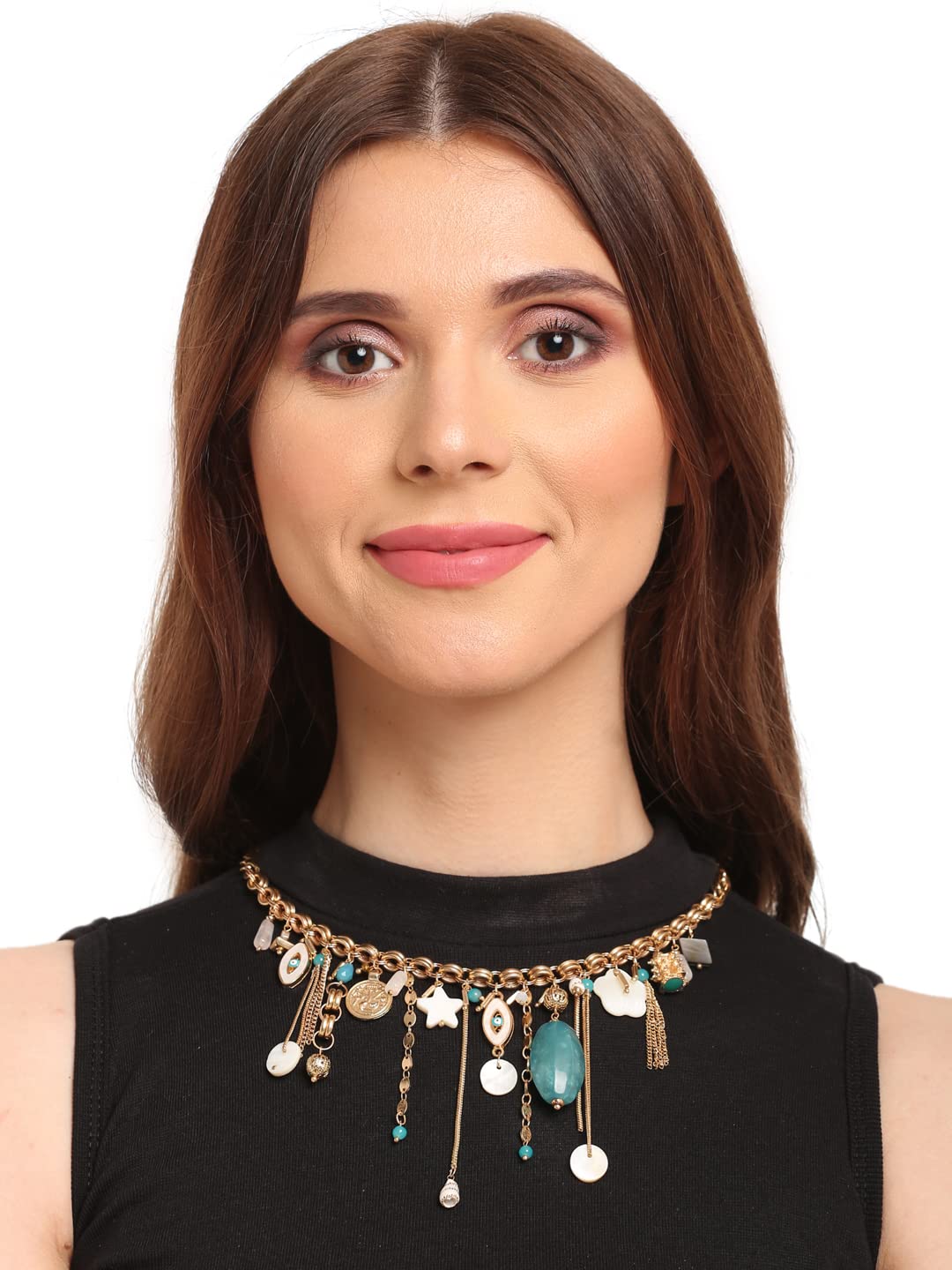 Turquoise Bead Metal Charms Drop Metal Necklace