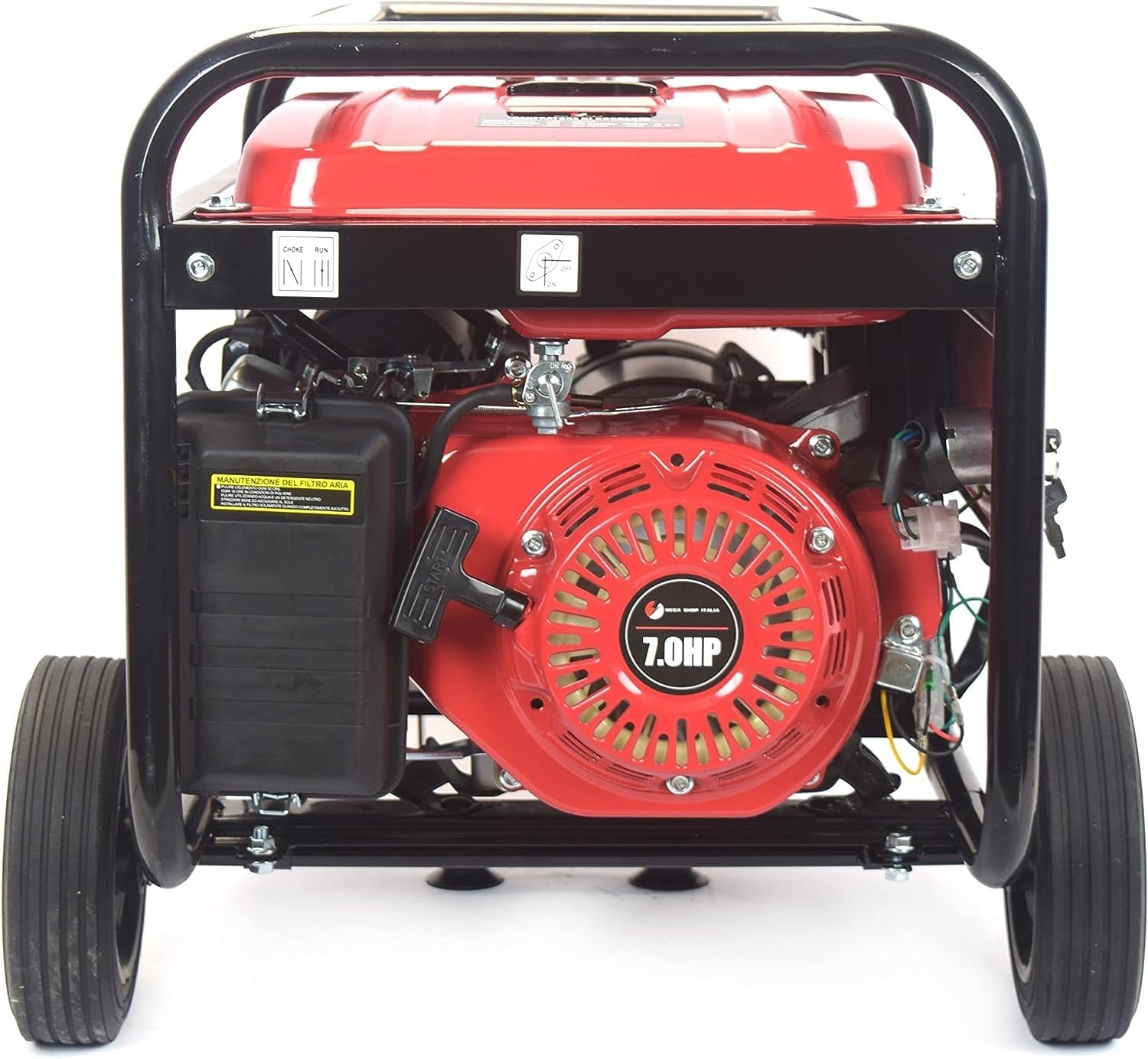Generatore di Corrente 3000W Benzina 4 tempi con 2 prese 230V con Avviamento Automatico a Chiave e Batteria Portatile con Ruote