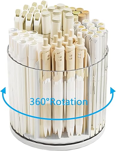 Miniatura 8 de SAYEEC Soporte para lápices de escritorio, organizador de escritorio giratorio con 6 ranuras, soporte para brochas de maquillaje, olla para lápices,