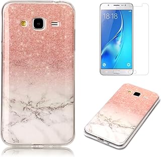 For Samsung Galaxy J3 2016 J320 Marble Case with Screen Protector,OYIME Creative Glossy Brick red & White Marble Pattern Design Protective Bumper Soft Silicone Slim Thin Rubber Luxury Shockproof Cover