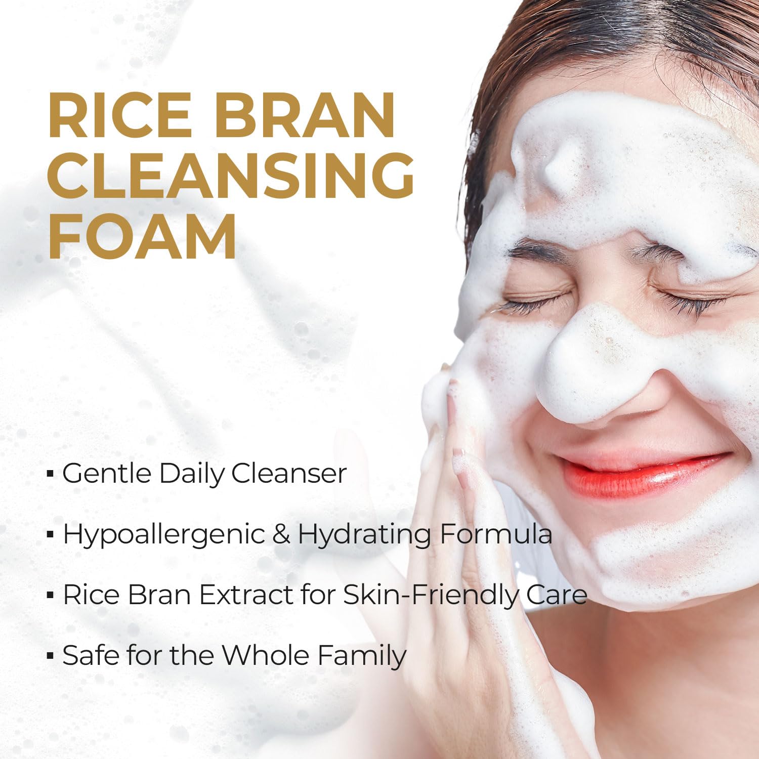 Pioom Rice Bran Cleansing Foam | Hydrating Face Wash for Sensitive Skin | Gentle K-Beauty Cleanser with Soft Creamy Texture & Lovely Scent | Family Size 16.9 fl oz - Image 2