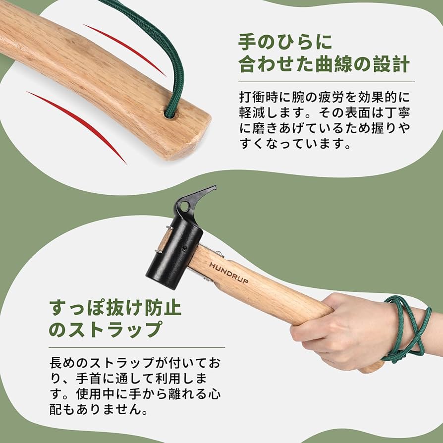 Amazon | HUNDRUP ペグハンマーセット テントハンマー 30CMペグ