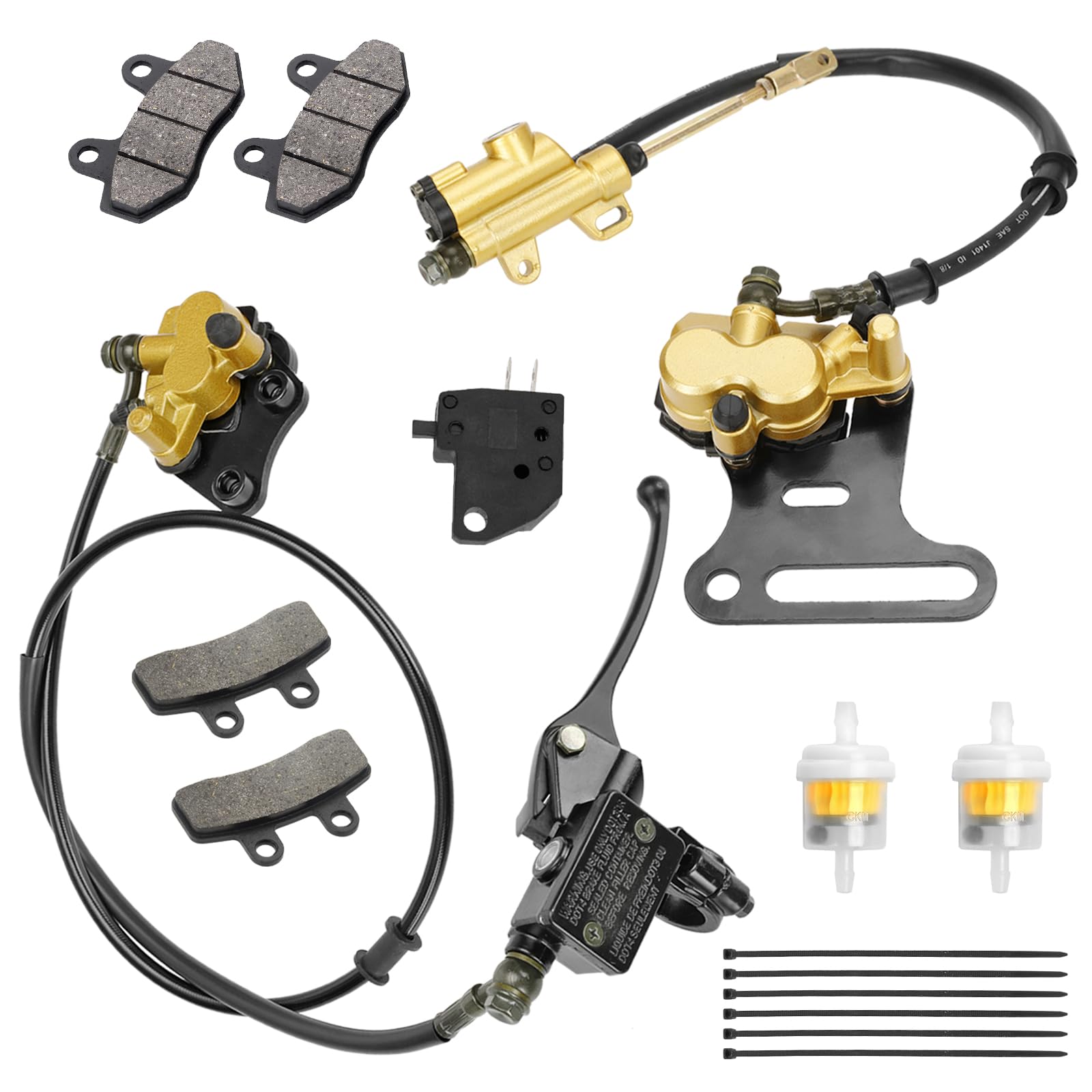 Pit Bike Front Brake & 12mm Rear Hydraulic Disc Brake Caliper Assembly Compatible with Apollo SSR 125cc 110cc Tao Tao Coolster Roketa X-pro 4-Stroke 50cc 70cc 90cc Chinese Dirt Bike Parts