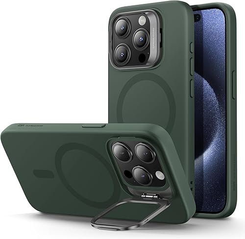 Vista 576 de ESR - Funda para iPhone 15 compatible con MagSafe, funda protectora de grado militar con soporte integrado, cubierta trasera resistente a