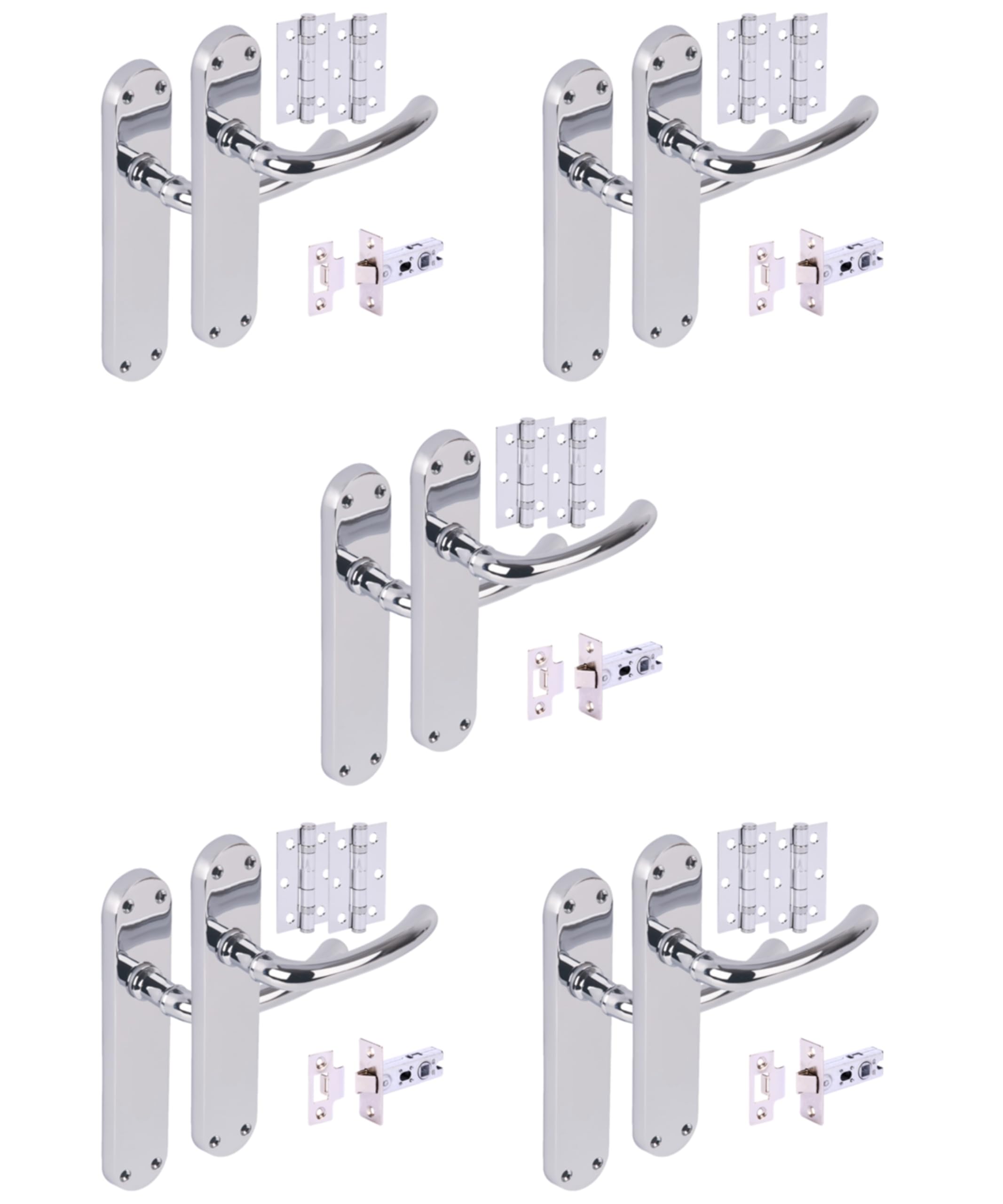 Hunta Polished Chrome Handlezone® 5 Sets Avis Internal Door Handles On Backplate Lever Latch Packs With Ball Bearing Hinges