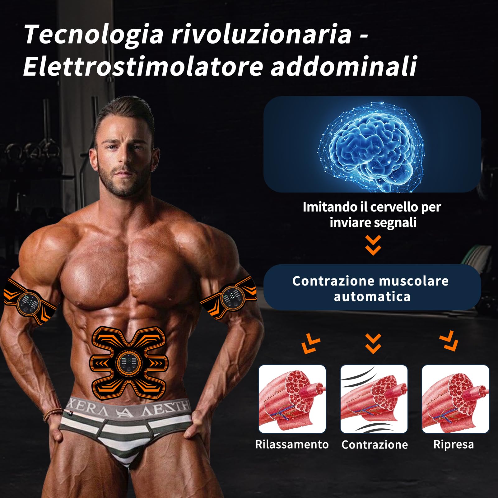 Cintura Addominale Elettrostimolazione, Elettrostimolazione Addominale,Elettrostimolatore Muscolare per L'Allenamento Completo del Corpo,Allenamento Addominale EMS 8 modalità & 15 Intensità