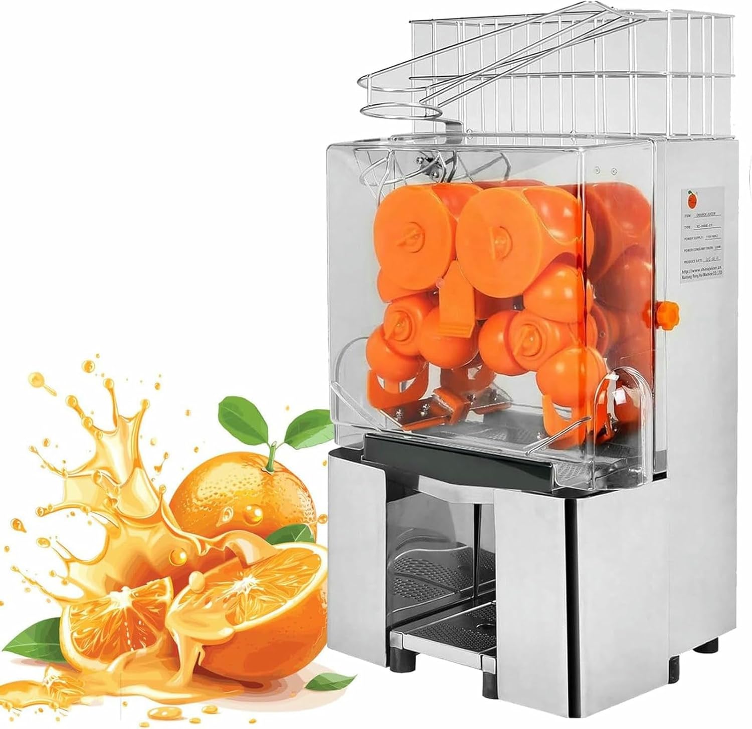 120w Commercial Orange Juicer,Automatic Juice Extractor,Lemon Citrus Squeezer,Commercial Cold Press Juicer‌,With Pull-Out Filter Box, Stainless Steel Cover-