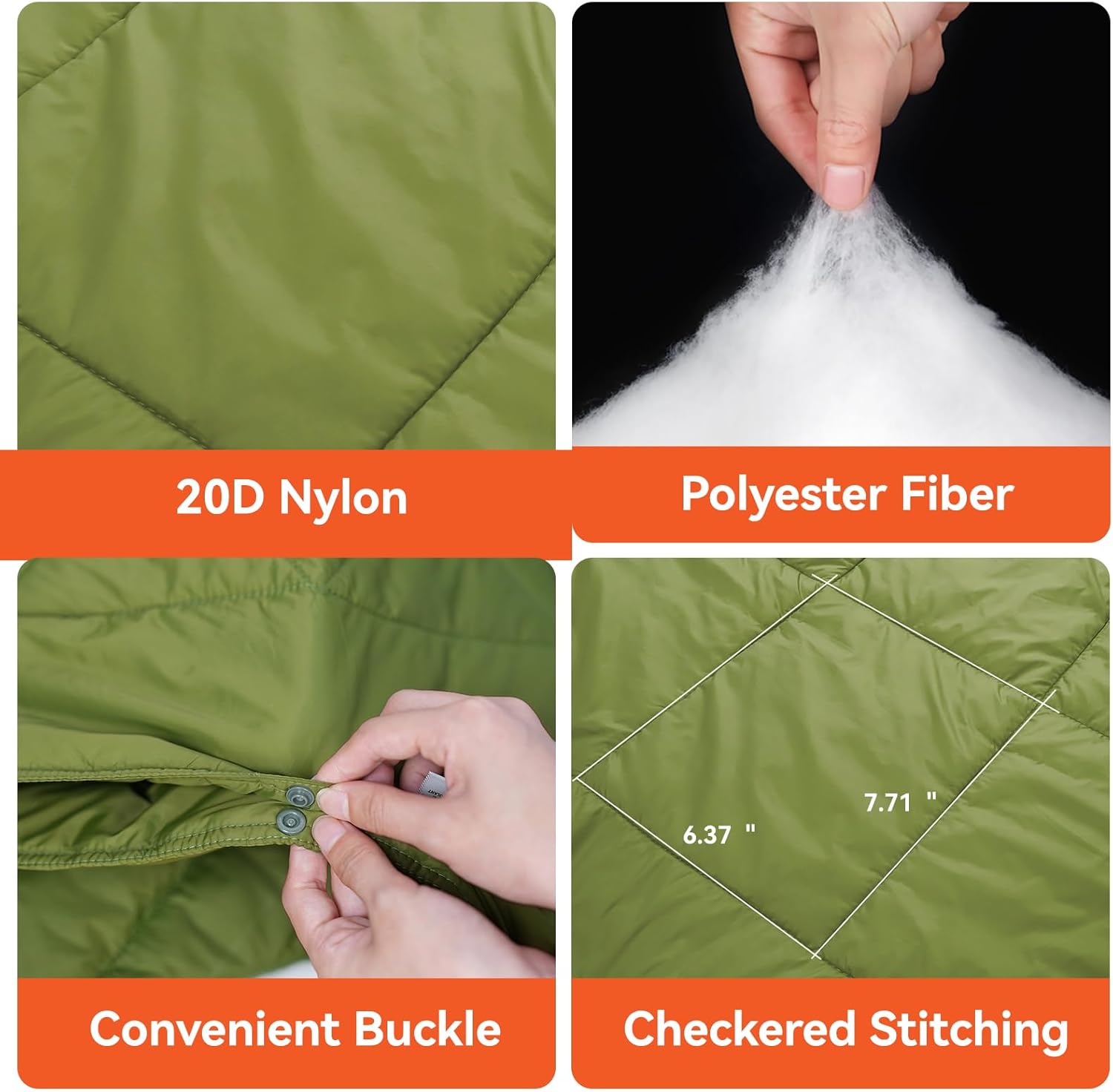 Multifunctional Camping Blanket, Ultralight Wearable travel Blanket,indoor sofa blanket，outdoor portable nap blanket，camping quilt with Snap Buttons for Outdoor Hiking,Camping - Military Green