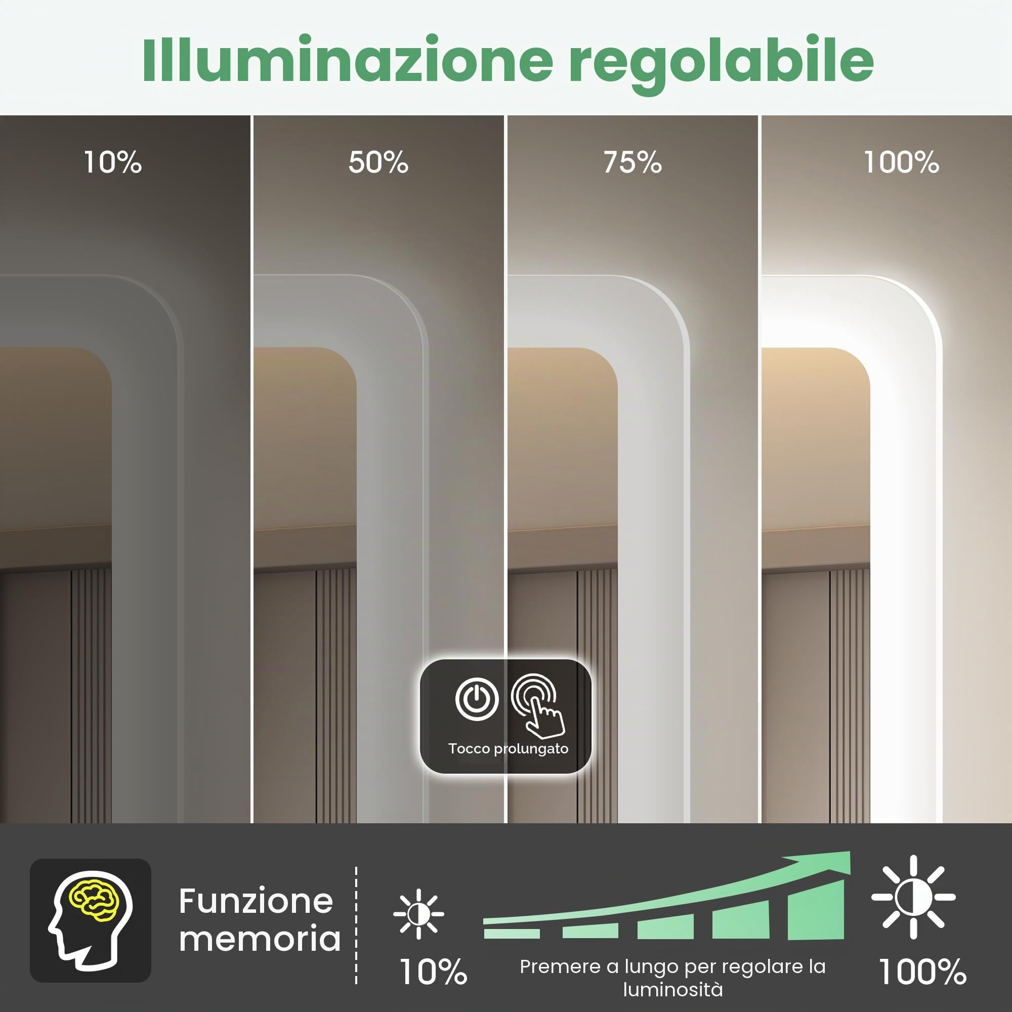 S'bagno 100x70cm Specchio da Bagno con Luce, IP44 Specchio Bagno Led mit 3 Temperature di Colore/Dimmerabile/Antiappannamento, Specchio Retroilluminato Bagno mit Bluetooth, Orizzontale/Verticale