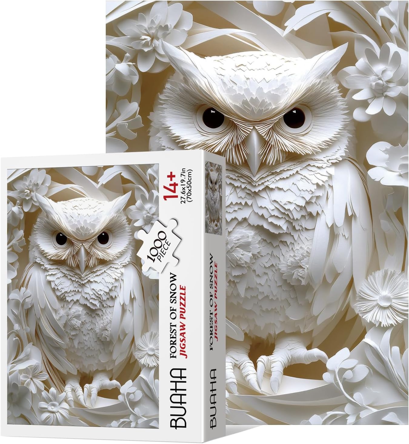 3D Impossible Bird Puzzle for Adults 1000 Pieces Nature Challenging White Owl Art Jigsaw Puzzles Hard Aesthetic Difficult Puzzle as Family Game Decor image 2