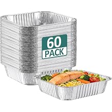 NEEBAKE 60 Pack 8x8 Disposable Aluminum Baking Pans - Square Foil Pans, Aluminum Tin Foil Baking Pan, Food Containers for Baking, Cooking, Heating Cakes, Bread