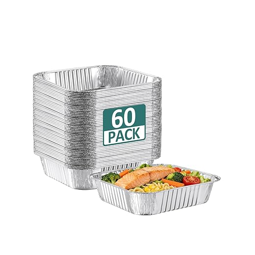 60 Pack 8x8 Disposable Aluminum Baking Pans - Square Foil Pans, Aluminum Tin Foil Baking Pan, Food Containers for Baking, Cooking, Heating Cakes, Bread
