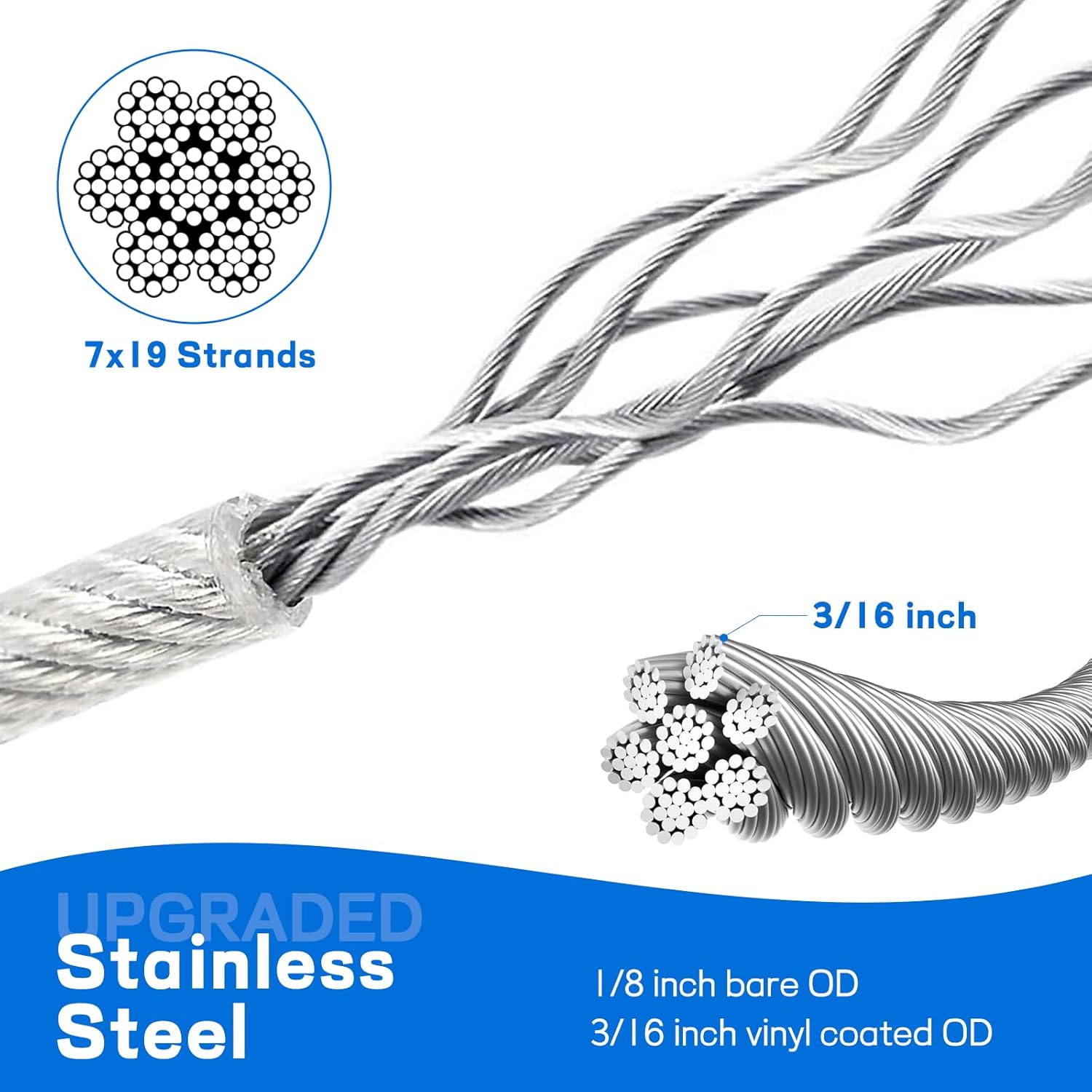 2Pcs Upgraded Vinyl Coated Stainless Steel Lift Cable Compatible with Gorilla Lift Trailer Gate Assist with EZ Spring Clips, with 4Pcs Silvery Aluminum Alloy Rollers Pins Washers