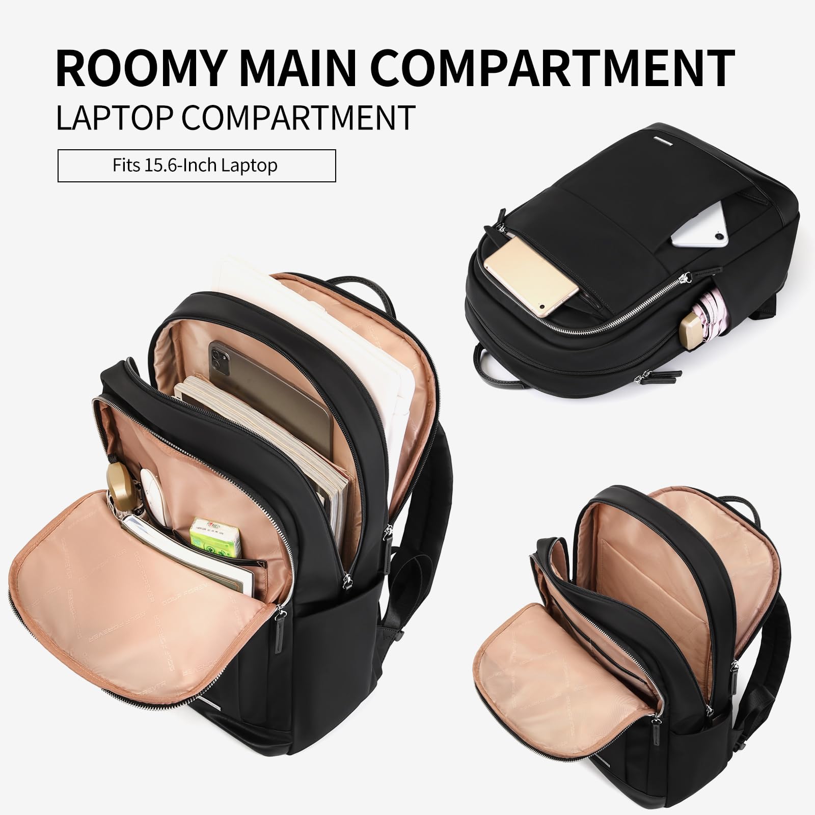 GOLF QUALITY Zaino Porta PC, Donna Zaino PC Portatili Zaino per Computer da 15.6 Pollici Notebook, Zaino per Laptop Nero, Zaino Antifurto da Uomo per Scuola,Lavoro o Viaggio