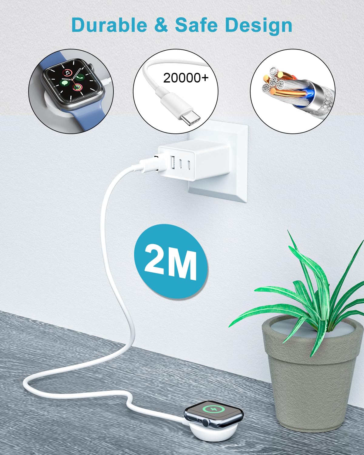 Watch Charger for Apple Watch 2M, iWatch Charger Cable Wireless Apple Watch Fast Charger Magnetic Charging Cable Apple Watch Charger USB C Compatible for Apple Watch Series 11/10/9/8/7/6/5/4/SE/Ultra — view 6