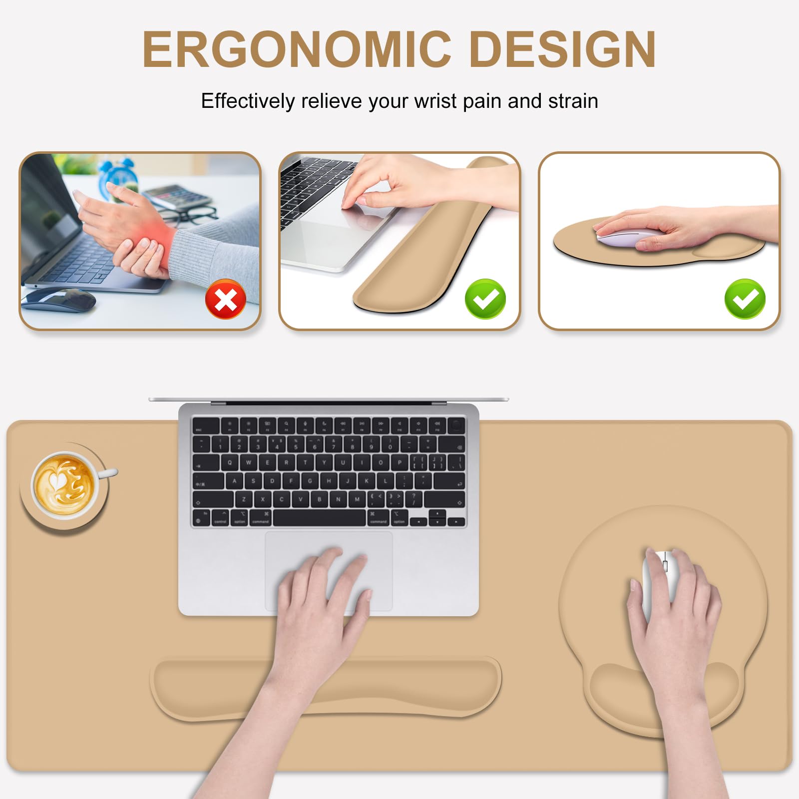 4 PCS Mouse Pad Desk Mat Protector, Keyboard Wrist Rest